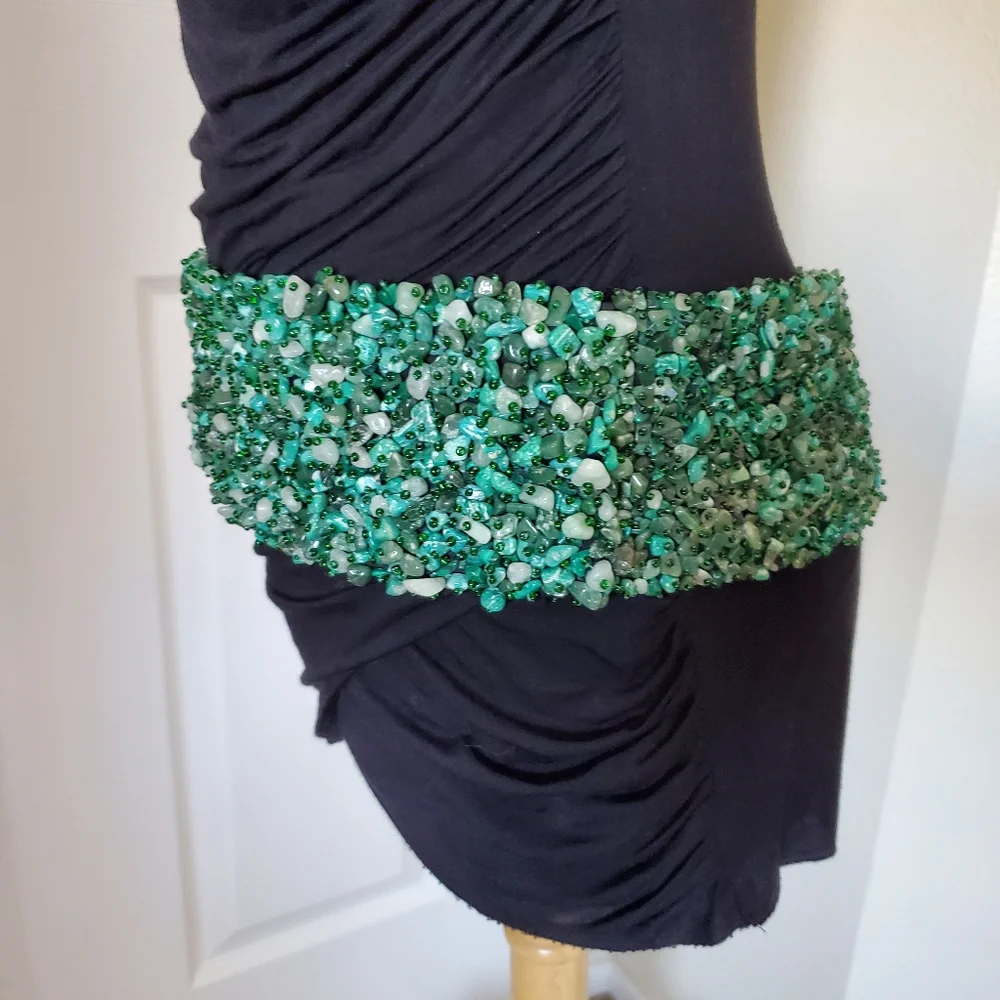 Green Malachite Jade Quartz Heavy Stone Boho Western Belt Women's Size S/M 6 8